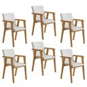 Ver imagem 1 de Kit 6 Cadeiras com Braço para Sala de Jantar Pés Madeira Maciça Flora Bege/Cinamomo/Veludo Palha