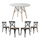 Ver imagem 1 de Jogo de Mesa Eiffel Redondo Tampo de Madeira 90cm Branco com 4 Cadeiras Katrina Preto Assento Bege