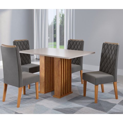 Conjunto Sala de Jantar Santorini Mesa 120x80cm com 4 Cadeiras Iza Mel/blonde/cinza - Casa Giulia