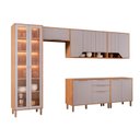 Ver imagem 2 de Cozinha Modulada 6 Peças com 1 Cristaleira 2 Balcões e 3 Armários Aéreo Celeste Bege Cinamomo/Platina