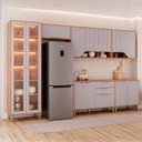Ver imagem 1 de Cozinha Modulada 6 Peças com 1 Cristaleira 2 Balcões e 3 Armários Aéreo Celeste Bege Cinamomo/Platina