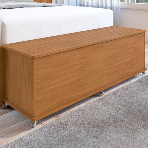 Banco Baú Luca Mdp/mdf C/ Porta Basculante 6 Pés Rodízios Cedro Casa D