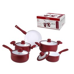 Jogo de Panela 5 Peças Indução Antiaderente Cerâmica Vermelho Hauskraft - 1