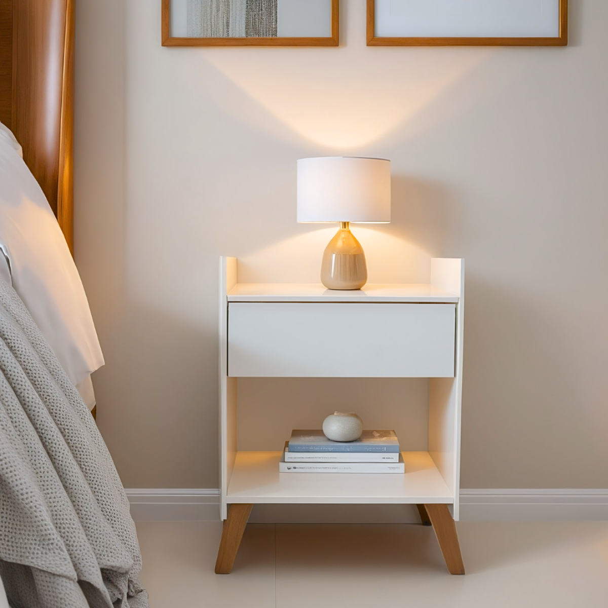 Mesa de Cabeceira Branca Mudo Nicho com Gaveta Organizadora Porta Objetos Moderno para Quarto Cama