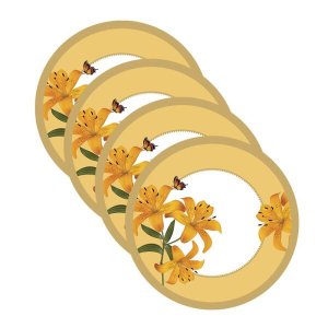 Sousplat Flores Amarelo - 4 Peças - com Base