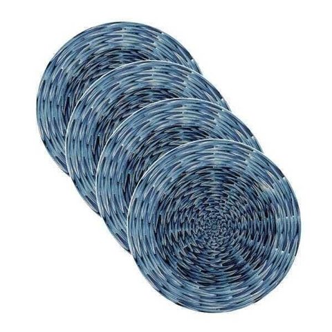 Sousplat com Capa Estampa Cestaria Azul Impressa Tecido Microfibra - 4 Peças - com Base
