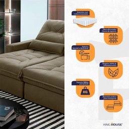 Sofá Retrátil Reclinável Sevilha 300cm Suede Velut com Molas Ensacadas - King House - 3