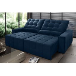 Sofá Retrátil/Reclinável Alaska 2,70m Suede Velut Azul Marinho c/ Molas no Assento - King House - 1