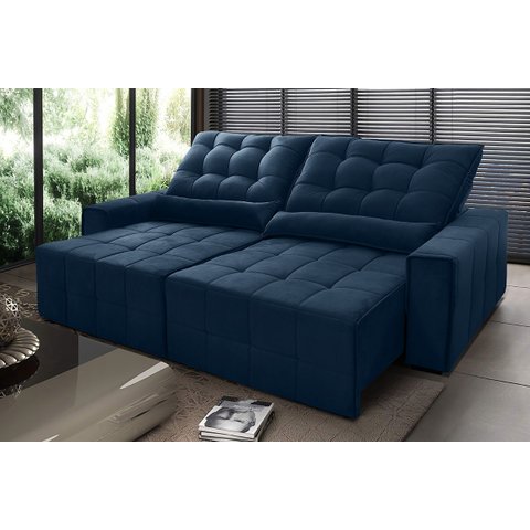 Sofá Retrátil/Reclinável Alaska 2,70m Suede Velut Azul Marinho c/ Molas no Assento - King House