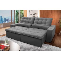 Sofá Retrátil/Reclinável Islândia 3,00m Suede Velut Cinza c/ Molas no Assento - King House - 2