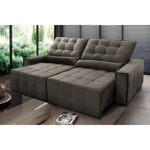 Sofá Retrátil/Reclinável Alaska 2,50m Suede Velut Tabaco c/ Molas no Assento - King House