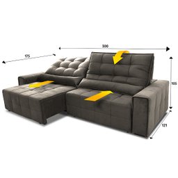 Sofá Retrátil/Reclinável Alaska 3,00m Suede Velut Tabaco c/ Molas no Assento - King House - 3