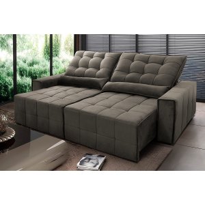 Sofá Retrátil/Reclinável Alaska 3,00m Suede Velut Tabaco c/ Molas no Assento - King House
