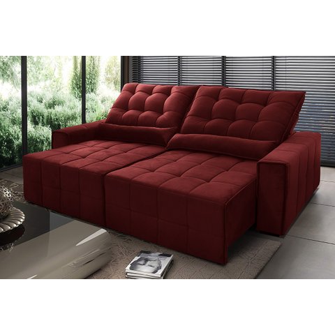 Sofá Retrátil/Reclinável Alaska 2,30m Suede Velut Vermelho c/ Molas no Assento - King House