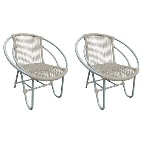 Kit 2 Cadeiras Decorativa Julia em Corda Náutica e Base em Alumínio Cinza/ Areia
