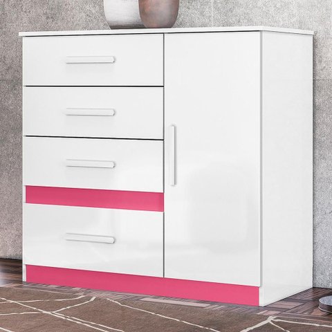Cômoda Sapateira Vênus 1 Porta e 4 Gavetas Flex Branco/rosa - Moval