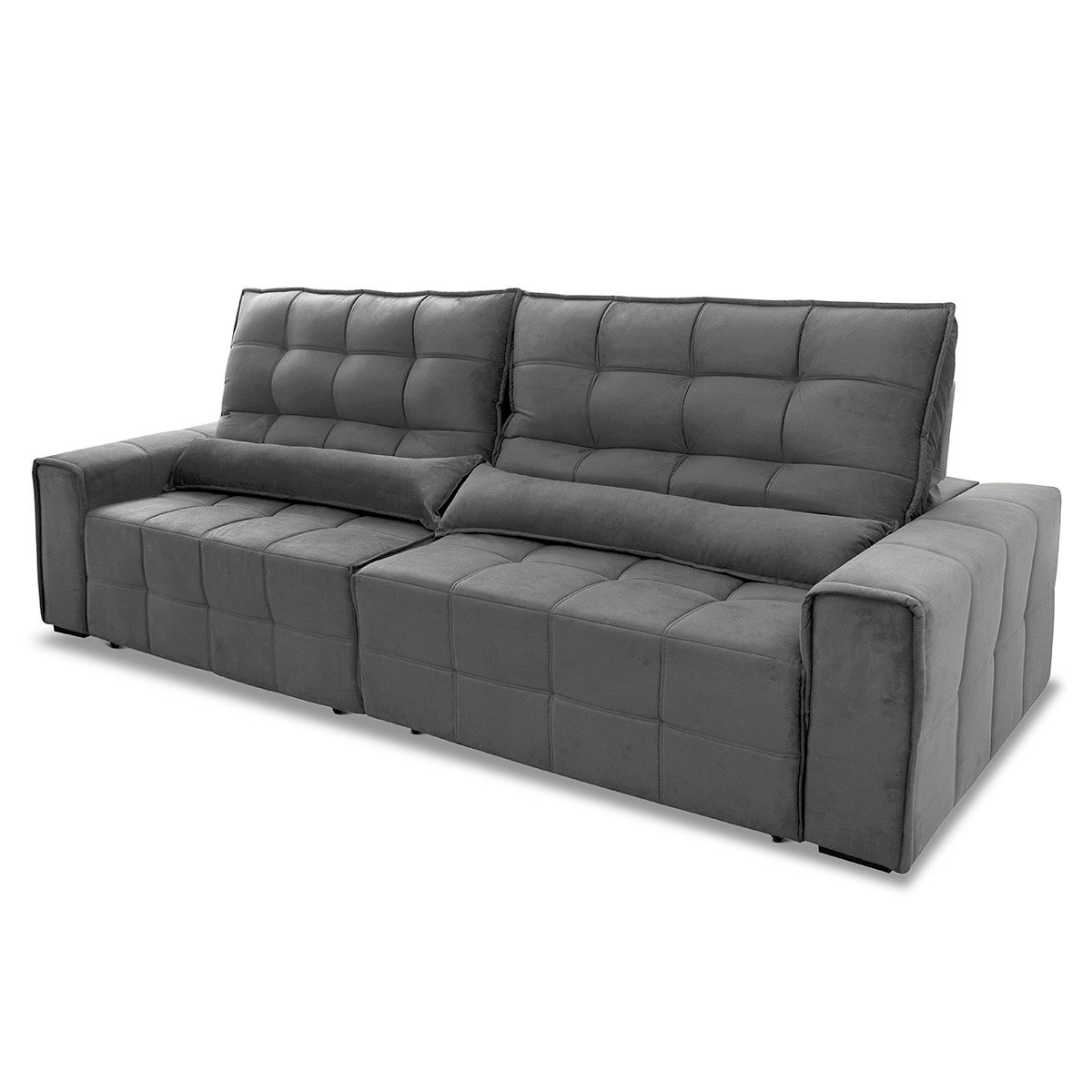 Sofá Retrátil/Reclinável Alaska 2,10m Suede Velut Cinza c/ Molas no Assento - King House - 5