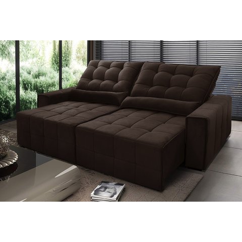Sofá Retrátil/Reclinável Alaska 2,30m Suede Velut Marrom c/ Molas no Assento - King House
