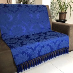 Manta Para Sofá em Tecido Jacquard Medalhão Azul Royal 190x140cm - 1