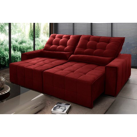 Sofá Retrátil/Reclinável Alaska 2,10m Suede Velut Vermelho c/ Molas no Assento - King House