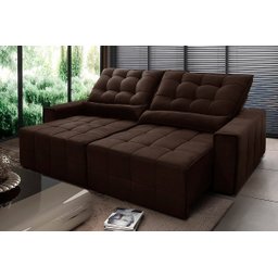 Sofá Retrátil/Reclinável Alaska 2,70m Suede Velut Marrom c/ Molas no Assento - King House - 1