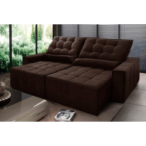 Sofá Retrátil/Reclinável Alaska 2,70m Suede Velut Marrom c/ Molas no Assento - King House
