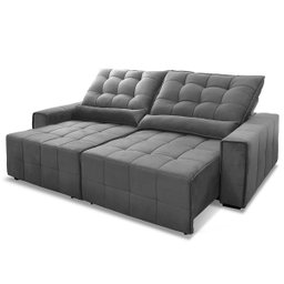 Sofá Retrátil/Reclinável Alaska 2,70m Suede Velut Cinza c/ Molas no Assento - King House - 4
