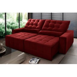 Sofá Retrátil/Reclinável Alaska 2,70m Suede Velut Vermelho c/ Molas no Assento - King House - 1