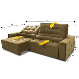 Sofá Retrátil/Reclinável Alaska 2,70m Suede Velut Bege c/ Molas no Assento - King House - 3