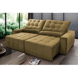 Sofá Retrátil/Reclinável Alaska 2,70m Suede Velut Bege c/ Molas no Assento - King House - 1