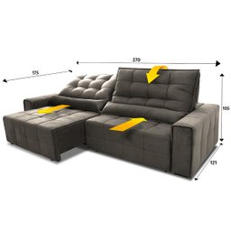 Sofá Retrátil/Reclinável Alaska 2,70m Suede Velut Tabaco c/ Molas no Assento - King House - 2