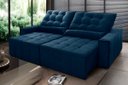 Ver imagem 1 de Sofá Retrátil/Reclinável Alaska 3,00m Suede Velut Azul Marinho c/ Molas no Assento - King House