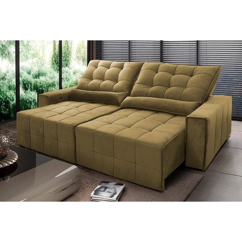Sofá Retrátil/Reclinável Alaska 3,00m Suede Velut Bege c/ Molas no Assento - King House