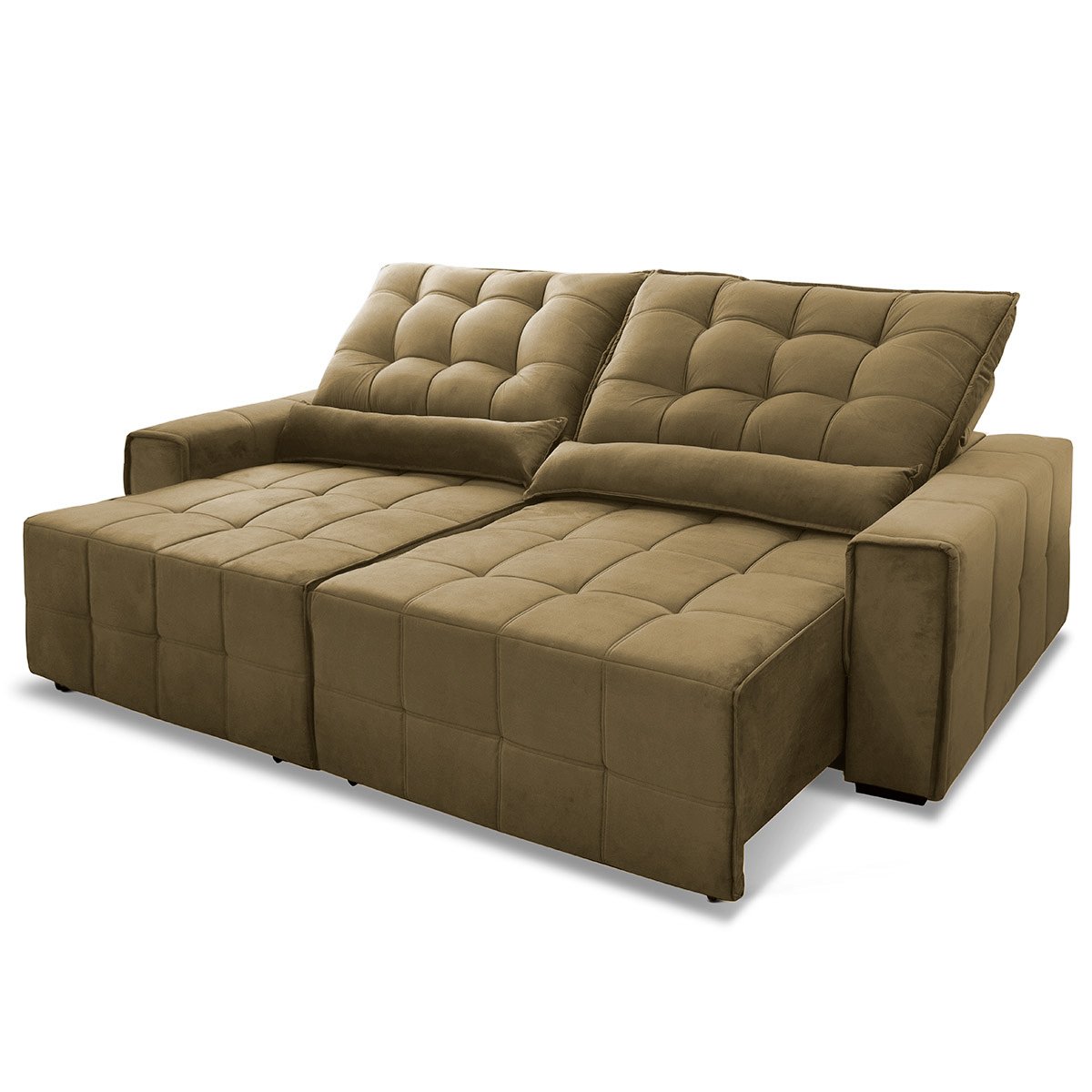 Sofá Retrátil/Reclinável Alaska 3,00m Suede Velut Bege c/ Molas no Assento - King House - 4