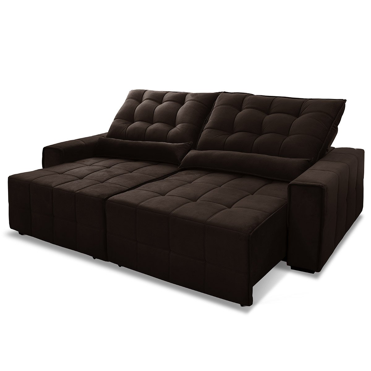 Sofá Retrátil/Reclinável Alaska 3,00m Suede Velut Marrom c/ Molas no Assento - King House - 4