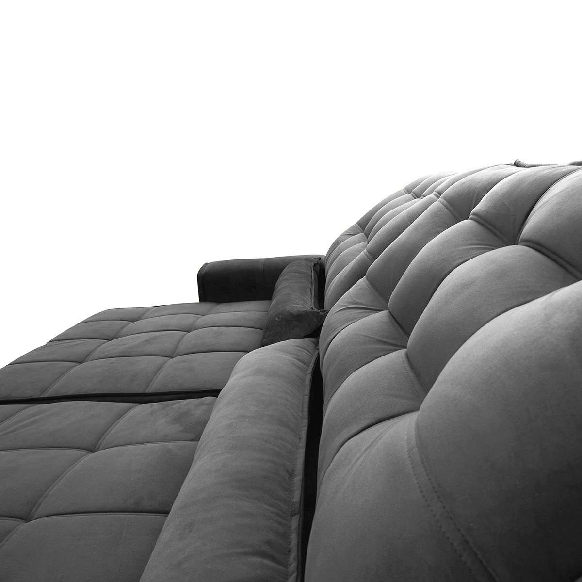 Sofá Retrátil/Reclinável Alaska 3,00m Suede Velut Cinza c/ Molas no Assento - King House - 4