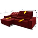 Ver imagem 2 de Sofá Retrátil/Reclinável Alaska 3,00m Suede Velut Vermelho c/ Molas no Assento - King House