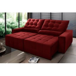 Sofá Retrátil/Reclinável Alaska 3,00m Suede Velut Vermelho c/ Molas no Assento - King House - 1