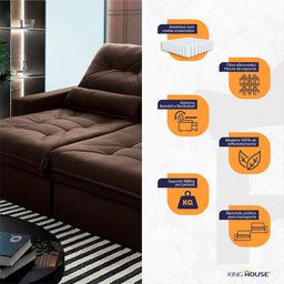 Sofá Retrátil Reclinável Sevilha 300cm Suede Velut com Molas Ensacadas - King House - 3