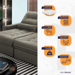Sofá Retrátil Reclinável Sevilha 300cm Suede Velut com Molas Ensacadas - King House - 3