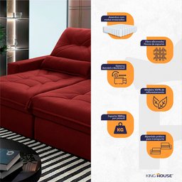 Sofá Retrátil Reclinável Sevilha 300cm Suede Velut com Molas Ensacadas - King House - 3