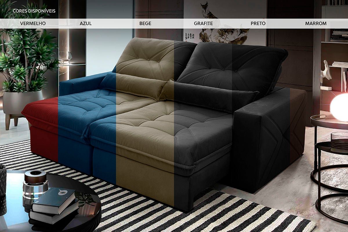 Sofá Retrátil Reclinável Sevilha 2,50m Suede Velut Azul Marinho Molas Ensacadas - King House - 6