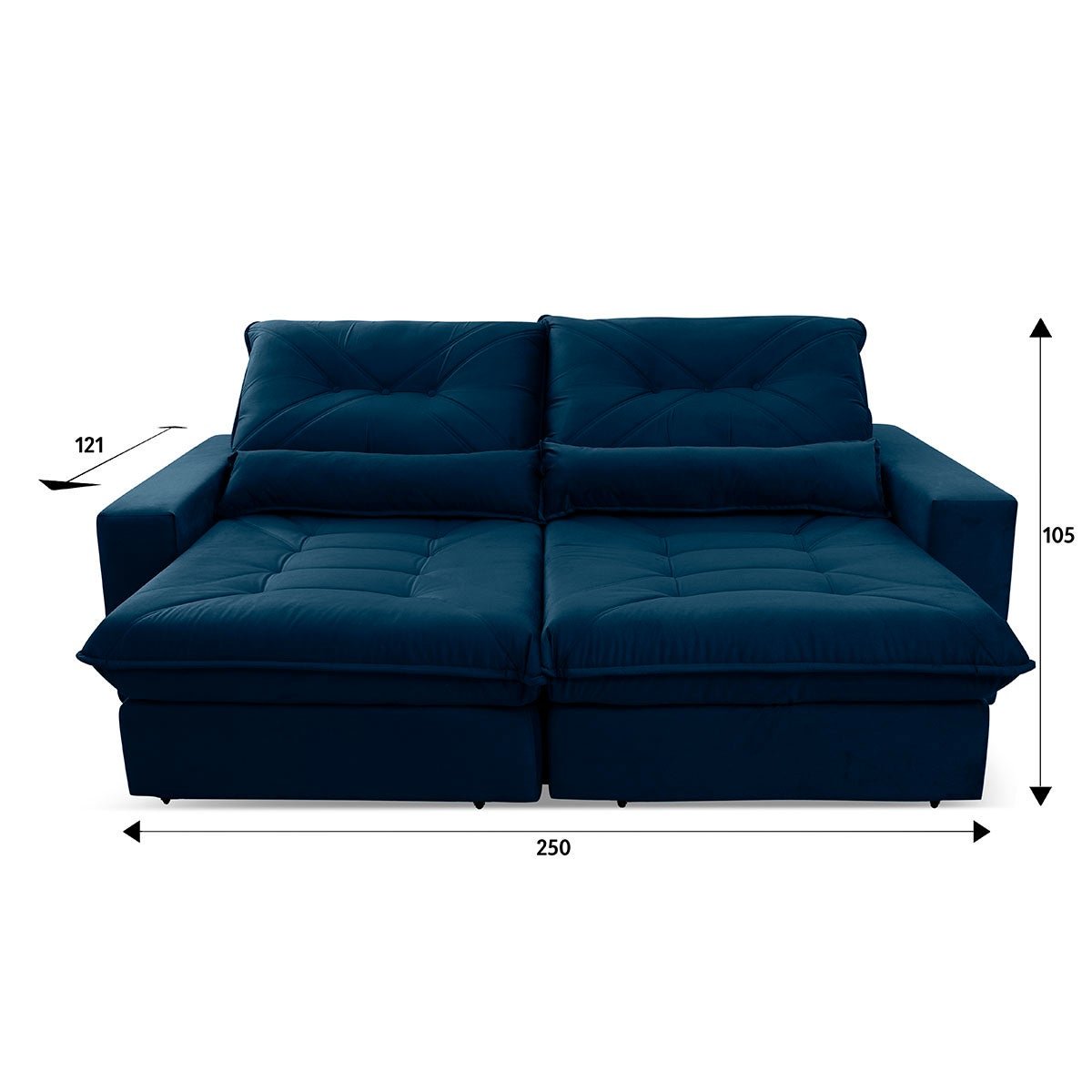 Sofá Retrátil Reclinável Sevilha 2,50m Suede Velut Azul Marinho Molas Ensacadas - King House - 3