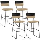 Ver imagem 1 de Kit 04 Banquetas Altas Sala de Jantar Allana L02 Faixa Corano Preto Linho Bege Escuro - Lyam Decor