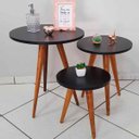 Ver imagem 1 de Kit 3 Mesa Preto de Canto Laterais Pé Palito Tripe Redonda