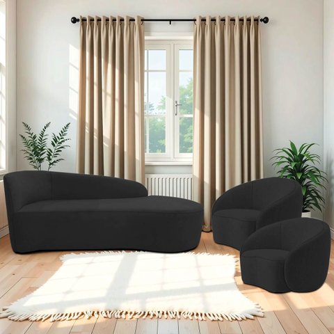 Kit Divã Recamier Orgânico França 140cm Lado Direito e 2 Poltronas Amore Bouclé