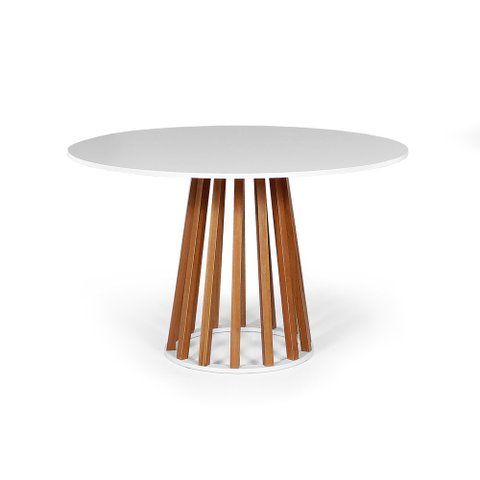 Mesa de Jantar Redonda 4 Lugares 90cm em Mdf e Madeira Maciça Gabi Branca - Straub Web