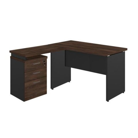 Mesa Escritório em L com Gaveteiro 1,70 x 1,60M - Workstart - Marsala/Preto - 23481