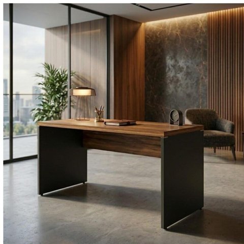 Mesa Escritório 1,20x0,60m sem Gavetas Workstart Nogal Sevilha/Preto 21469