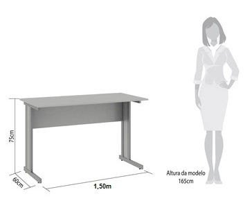 Mesa Escritório 1,50x0,60M - com 2 Gavetas - Incoflex - Cinza/Cinza - 42083 - 2